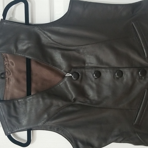 Genuine Smooth Sheep Napa  Dark Brown Leather Vest - Picture 2 of 8